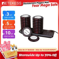RETEKESS TD163 Restaurant Pager Wireless Calling System with Space Saving Low