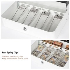 Cash Box with Lock and Money Tray Metal Lock Box 11.8 Inch White for Home