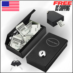 Pocket Sized Bank Metal Box for Gamblers Casino Cash W 2 Keys Money Safe Black