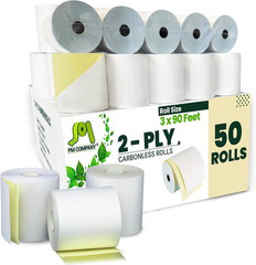 2 Ply Pos/Cash Register Rolls, 3 Inches X 90 Feet, White/Canary, 50 per Carton (