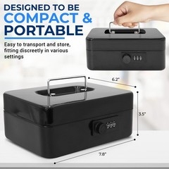 SereneLife 8″ Metal Cash Box w/ Lock, Cash Safe w/ Money Tray & Secure Lock
