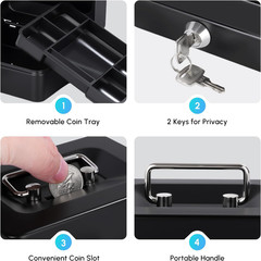 Mini Cash Box with Slot Small Cash Box with Money Tray and Key Lock, Metal Lock