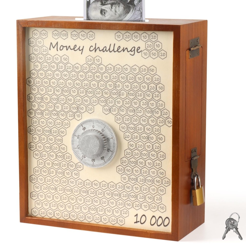10000 Money Saving Box with Lock, Large Wooden 10k Savings Challenge Box $10,…