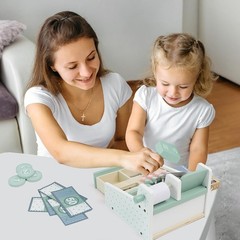 Wooden Cash Register Toy Set for Kids, Pretend Play Grocery Store Learning Gift