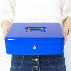 Locking Large Metal Cash Box with Money Tray, Lock Money Box with Key, Blue, CB0