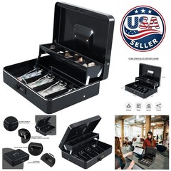 Durable 11.8″ Freestanding Cash Box with Combination Lock and Money Organizer