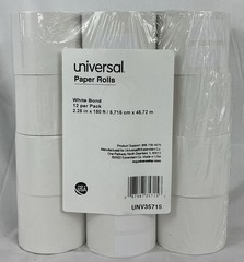 Adding Machine Or Calculator Paper Rolls 2.25”x150 ft White 12 Pack UNV3571