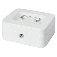 White Small Metal Cash Money Box Tray Lock Safe Storage 7.87×6.3×3.54 Inch