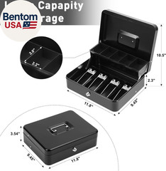 Locking Cash/Money Saving Organizer Box with Lock Safe with Key and Cash Tray, B