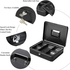 Large Cash Box with Key Lock – Durable Metal Cash Box with Money Tray, 11.81 …