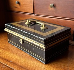 Antique English Hobbs & Co Toleware safety deposit box / Cash Box Victorian Era