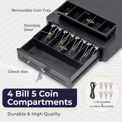 NEW Volcora Cash Register Drawer 13″ POS System 4 Bill 5 Coin Key-Lock Black