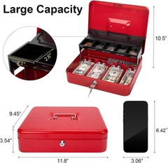 Heavy Duty Red Lock Box with Key & 5-Compartment Organizer – 392 Cubic Inches