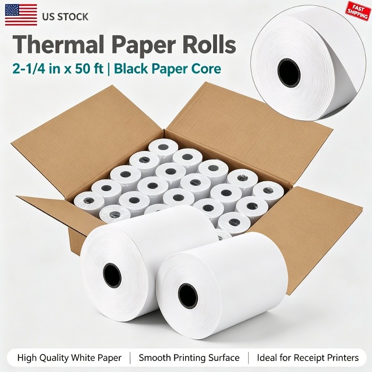 Premium 50 Rolls Thermal Receipt Paper 2-1/4″x50′ White POS Cash Register Tape
