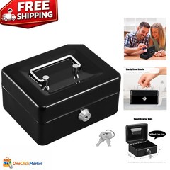 Compact Black Cash Box with Key Lock – Portable Safe for Business & Home Use