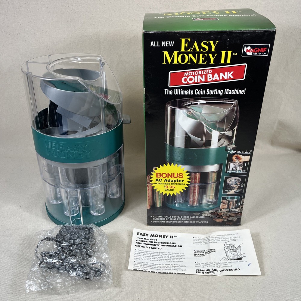 Vtg 90’s Magnif Easy Money 2 Ultimate Motorized Coin Bank Sorter w/ Ac Adapter