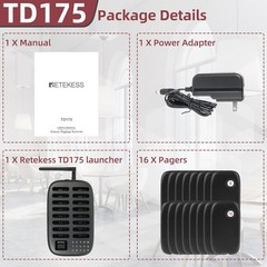 Retekess TD175 Restaurant Pager System, Pagers For Restaurant, 16 Beepers Black