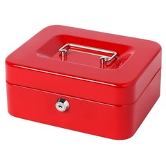 Small Metal Cash Box Money Tray Key Lock 7.87×6.3×3.54 Inch Safe Lockbox Red