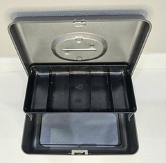 VINTAGE UNION CASH BOX UNION STEEL CHEST METAL GRAY WITH DRAWER