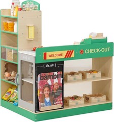 Wooden Grocery Store Playset for Kids with Checkout Counter Pretend Market with