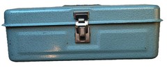 Vintage METAL CASH BOX w/ Lockable Clasp /Metal Handel/ Dual Hing 11 x 5.5 x 3.5