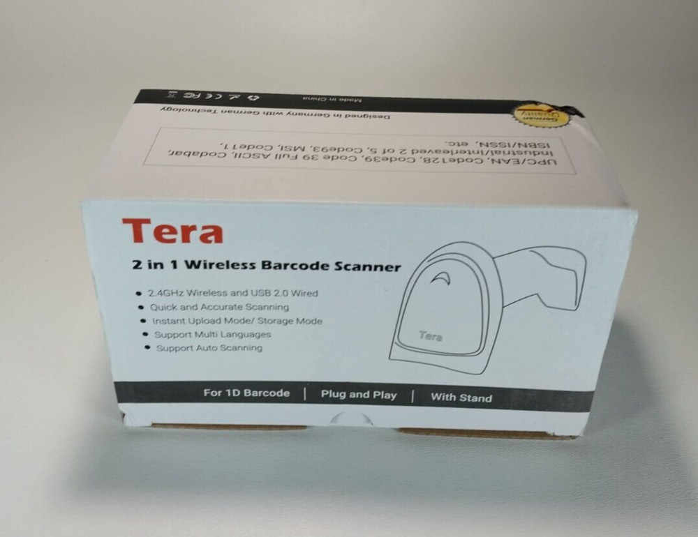Tera Barcode Scanner Wireless Versatile 2 in 1 2.4Ghz Wireless USB 2.0 Wired
