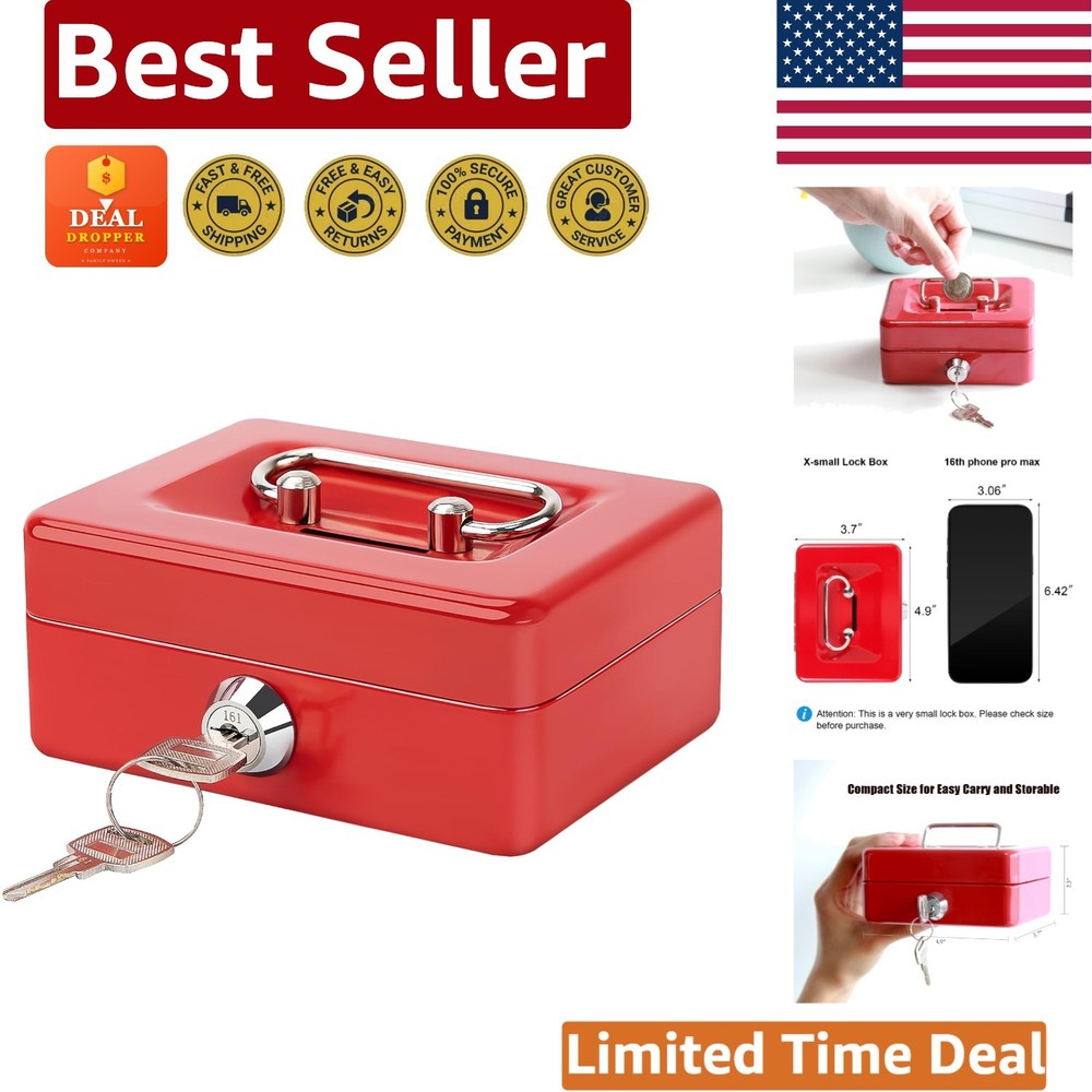 Lightweight Red Metal Coin Bank with Key Control – Safe Storage for Valuables