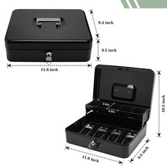 Cash Box with Key Lock, Metal Money Box with Money Tray, Petty Cash Lock Box …