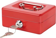 Freestanding Small Cash Box with Lock – Chic Red Metal Piggy Bank for Valuables