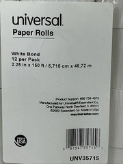 Adding Machine Or Calculator Paper Rolls 2.25”x150 ft White 12 Pack UNV3571