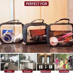 Clear Makeup Bags with Zipper 3pcs in Black, 6.5 x 8.3 inches – Quart Size, T…