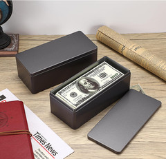 2 Packs Black Metal Cash Box Rectangular Money Organizer with Lid Currency Stora