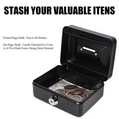 Small Cash Box with Lock and Slot – Jssmst Metal Coin Bank X-Small, Black