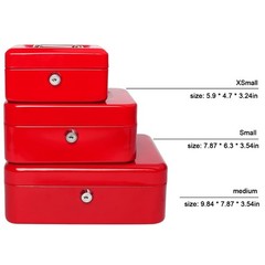 Small Metal Cash Box Money Tray Key Lock 7.87×6.3×3.54 Inch Safe Lockbox Red