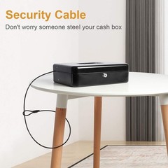 Freestanding Fire Resistant Large Cash Box with Security Cable & Key Lock, Black