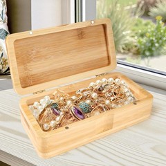 Bamboo Currency Money Cash Tray with Hinged Lid and Magnetic Closure, Single Com