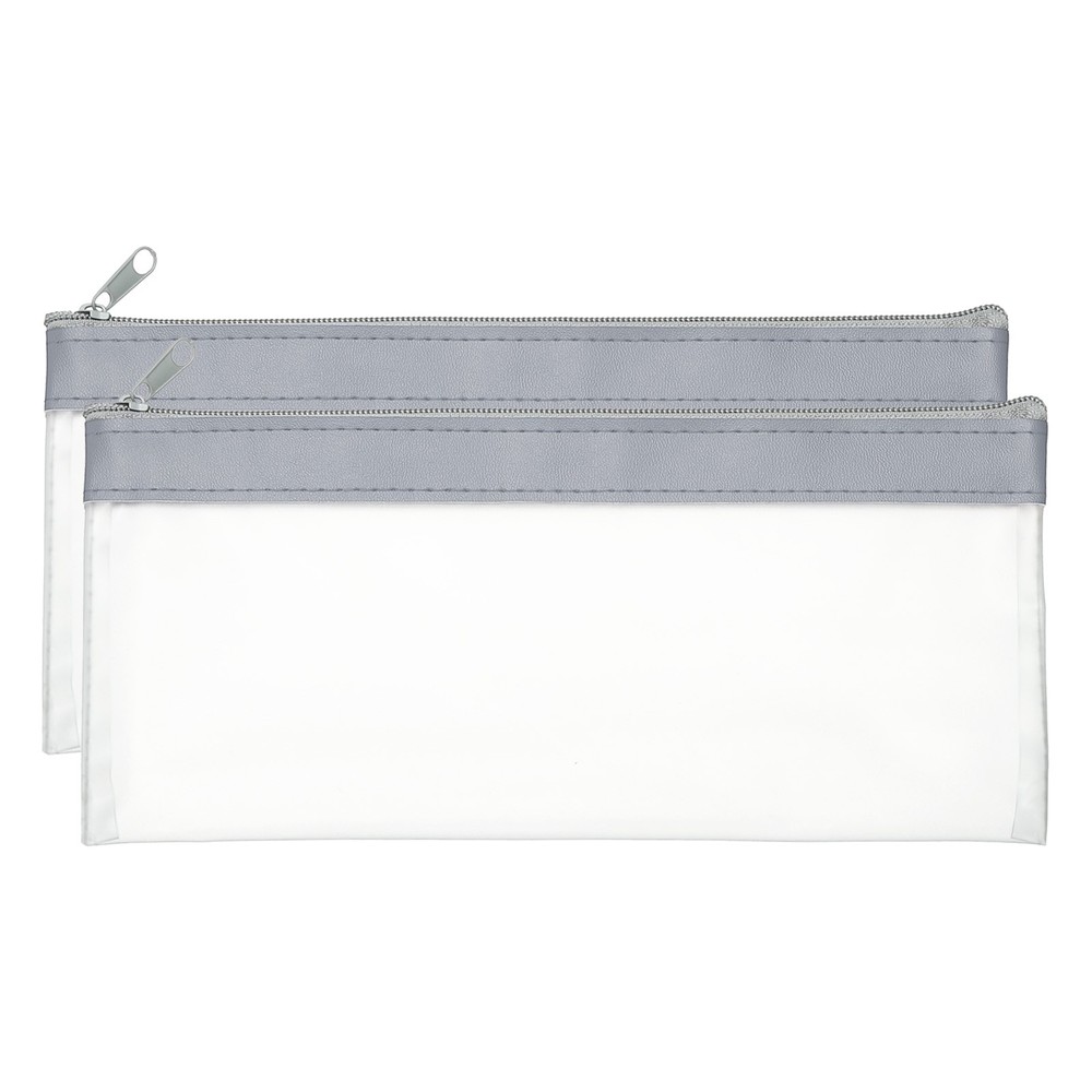 8.7×3.9 Inch Money Bags with Zipper, 2 Pcs Clear PVC Cash Pouch, Gray