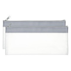 8.7×3.9 Inch Money Bags with Zipper, 2 Pcs Clear PVC Cash Pouch, Gray