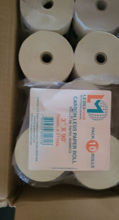 3 x 90′ 2-Ply White/Canary Carbonless Paper – Box of 9