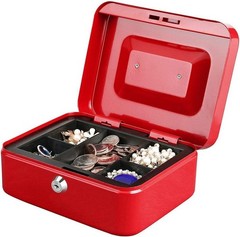 Durable Medium Steel Cash Box with Key Lock and Removable Tray – Vibrant Red