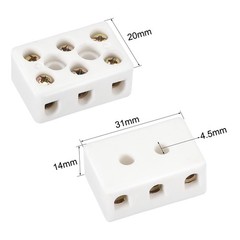 3 Way Ceramics Terminal Blocks High Temp Porcelain Ceramic Connectors 31x20x14mm