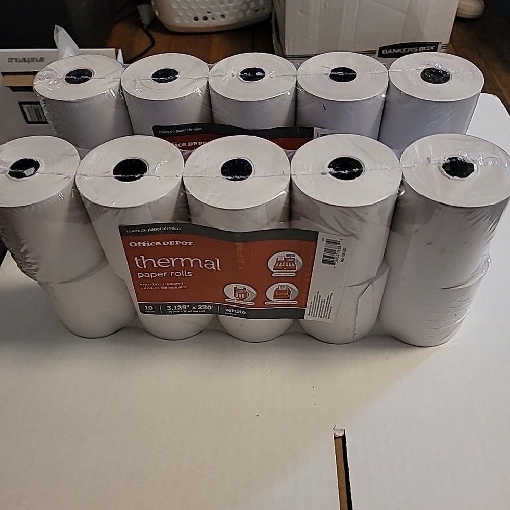 2x Pack Of 10 Office Depot Thermal Paper Rolls, 3 1/8in. x 230ft. White109-282