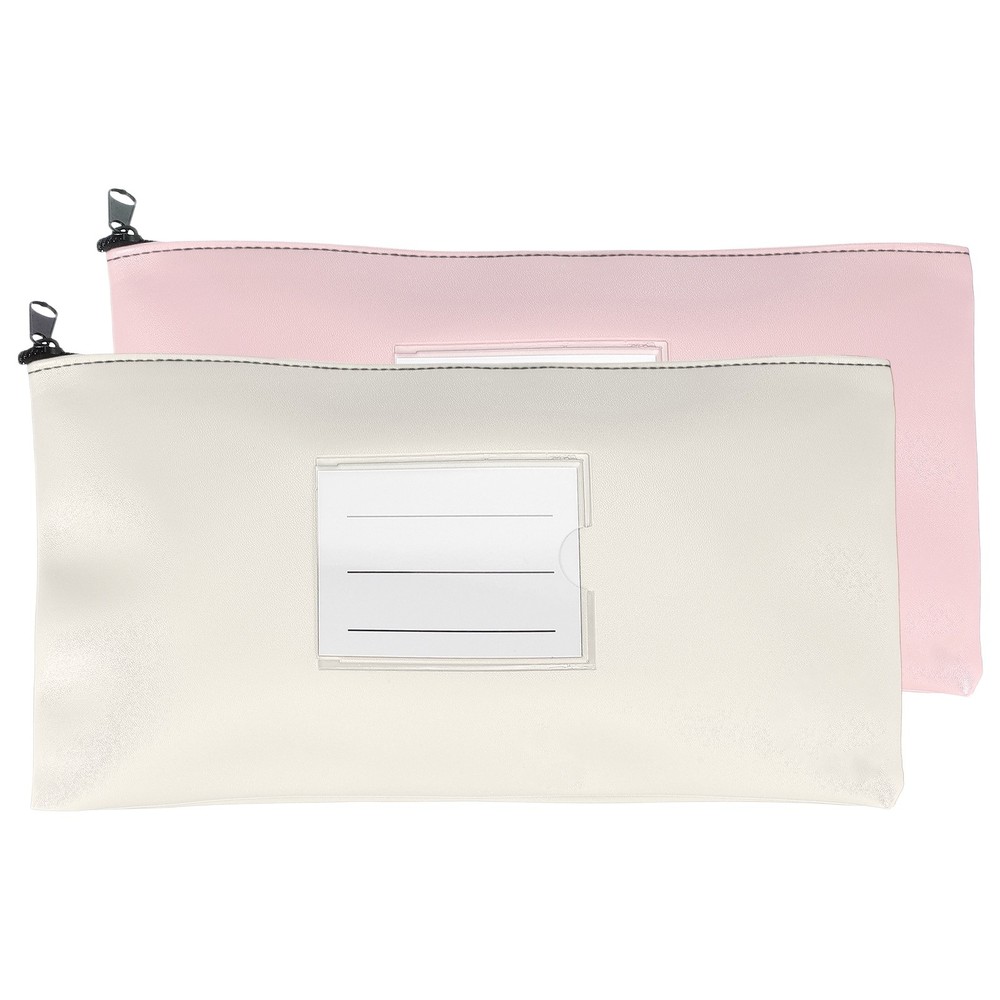11×6 Inch Money Bags with Zipper, 2Pcs PU Leather Cash Pouch, Pink/White