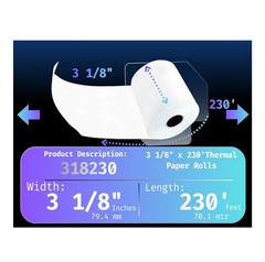 BuyRegisterRolls 3 1/8 x 230 Thermal Paper Rolls, 50 Pack, POS Compatible
