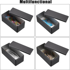 2 Packs Black Metal Cash Box Rectangular Money Organizer with Lid Currency Stora
