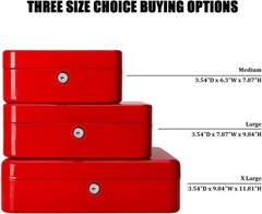 Durable Medium Steel Cash Box with Key Lock and Removable Tray – Vibrant Red