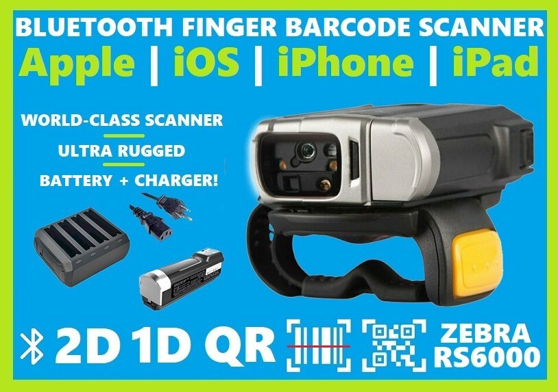 Zebra RS6000 Bluetooth Finger Barcode Scanner 2D/1D/QR FOR iPhone + iPad!🔥⚡🍎