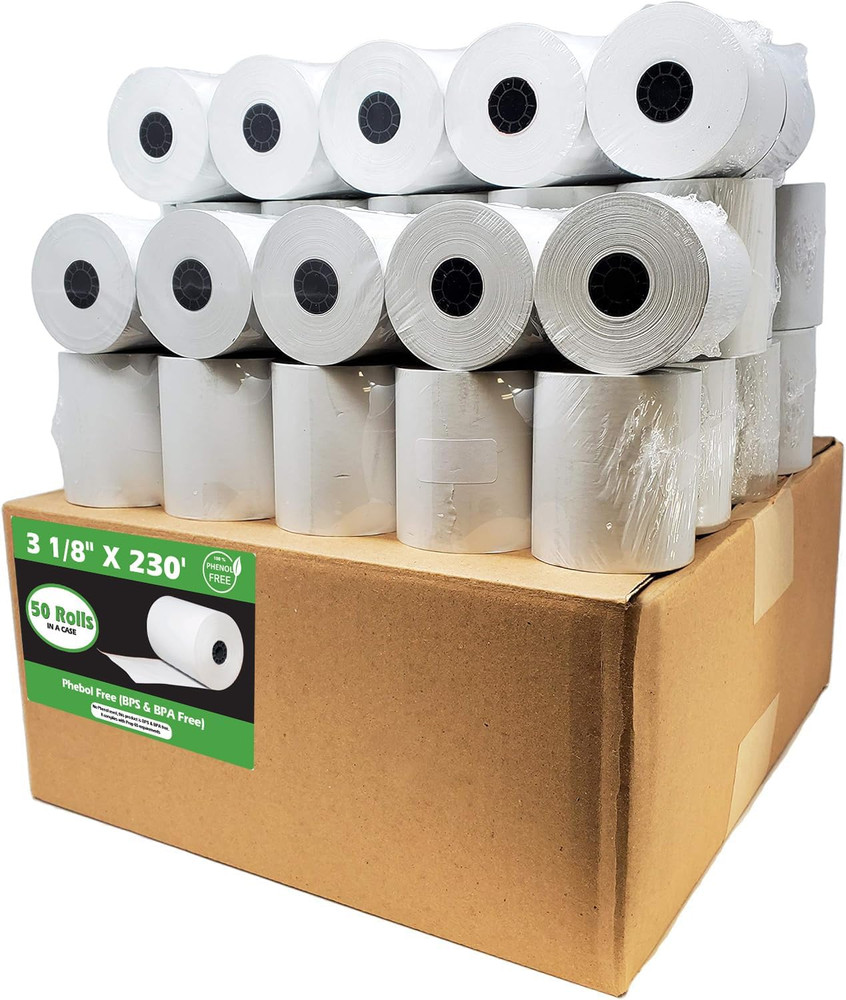 Phenol Free Thermal Paper 3 1/8″ X 230′ Ft (Also BPA & BPS Free – 50 Rolls) Clim