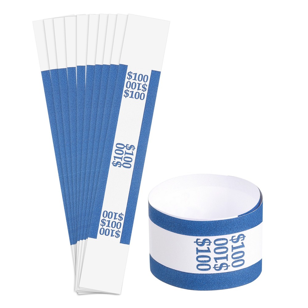Pack of 50 Money Band Bundles, Self-Adhesive Bill Wrappers, 7.6″x1.14″, Blue