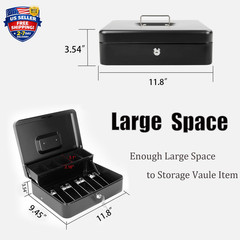 Cash Box with Money Tray and Key Lock, Saving Lock Box with Money Tray Storage f